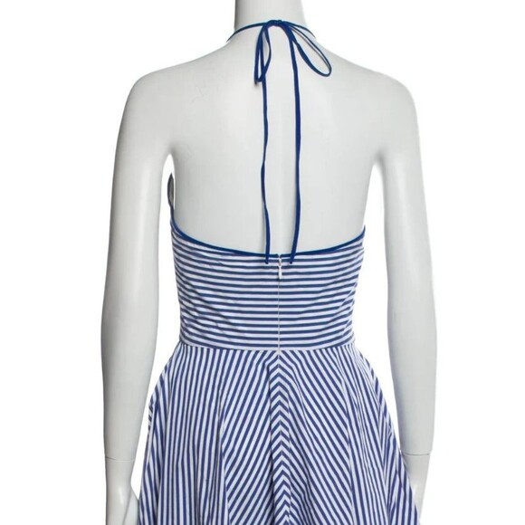 DESIGNER MICHAEL KORS COLLECTION BLUE/WHITE STRIPED A LINE HALTER TOP DRESS 8.R - Picture 10 of 13